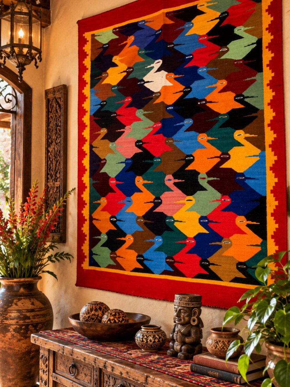 Rare Pre-Columbian Inspired Andean Textile Tapestry – Handwoven Folk Art Wall